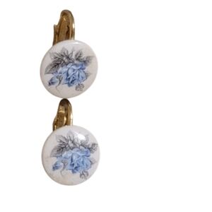 Vintage Rose Earrings Small blue roses Clipons Cottagecore Floral